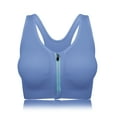 thumbnail image 1 of Women's Zipper Front Closure Sports Bra, Seamless Wirefree Zipper Padded Workout Gym Yoga Bras, Light Blue, 2XL, 1 of 8