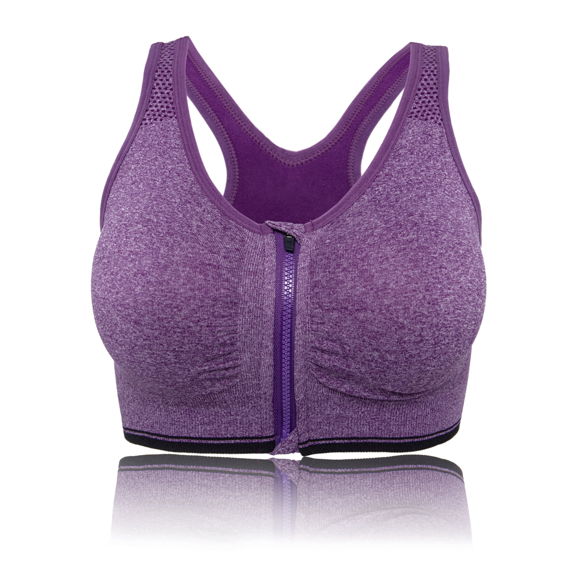 Women's Zipper Front Closure Sports Bra, Seamless Wirefree Zipper