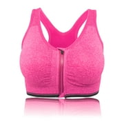DEEROLL Women's Zipper Front Closure Sports Bra, Seamless Wirefree Zipper Padded Workout Gym Yoga Bras, Red, L