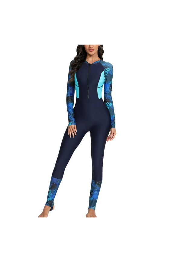 Women's Zipper Full Body Swimsuit Slimming Rash Guard One Piece Wrap Long Sleeve Long Leg Swimwear with UV Sun Protection