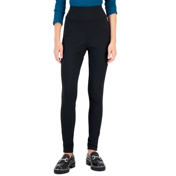 Women's Zipper-Hem Pont?-Knit Skinny Pants Deep Black S