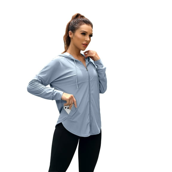 Women's Zipper Hoodie Jacket With Pockets Long Sleeve Sun Shirt UPF 50+