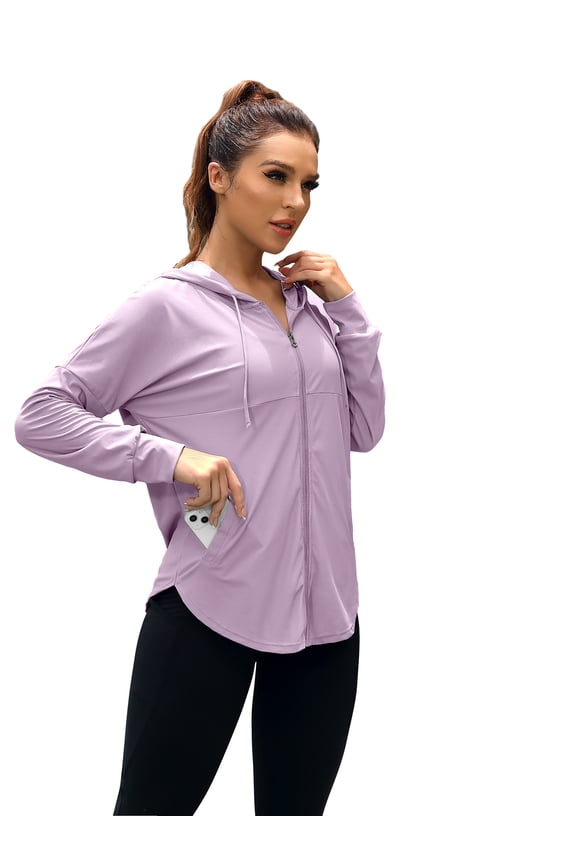 Women's Zipper Hoodie Jacket With Pockets Long Sleeve Sun Shirt UPF 50+