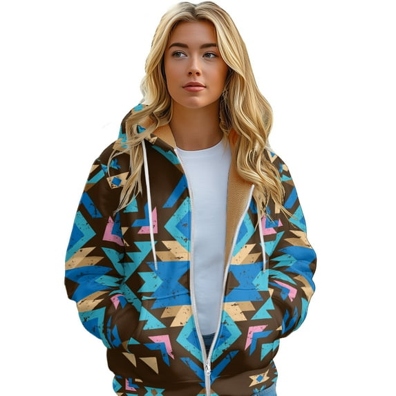 Women's Zipper Hoodie Long Sleeve Jacket Jacket Paisley Vintage Stereo Print Winter