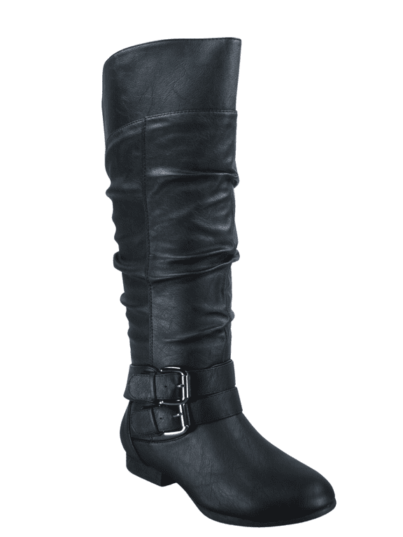 Women's Zipper Knee High Riding Boots Casual Flat Low Heel Winter Boots Shoes ( Black, 10)
