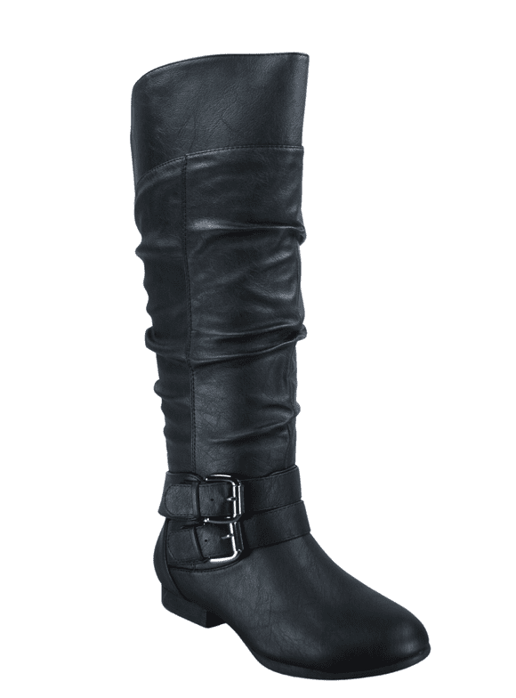 Women's Zipper Knee High Riding Boots Casual Flat Low Heel Winter Boots Shoes ( Black, 11)