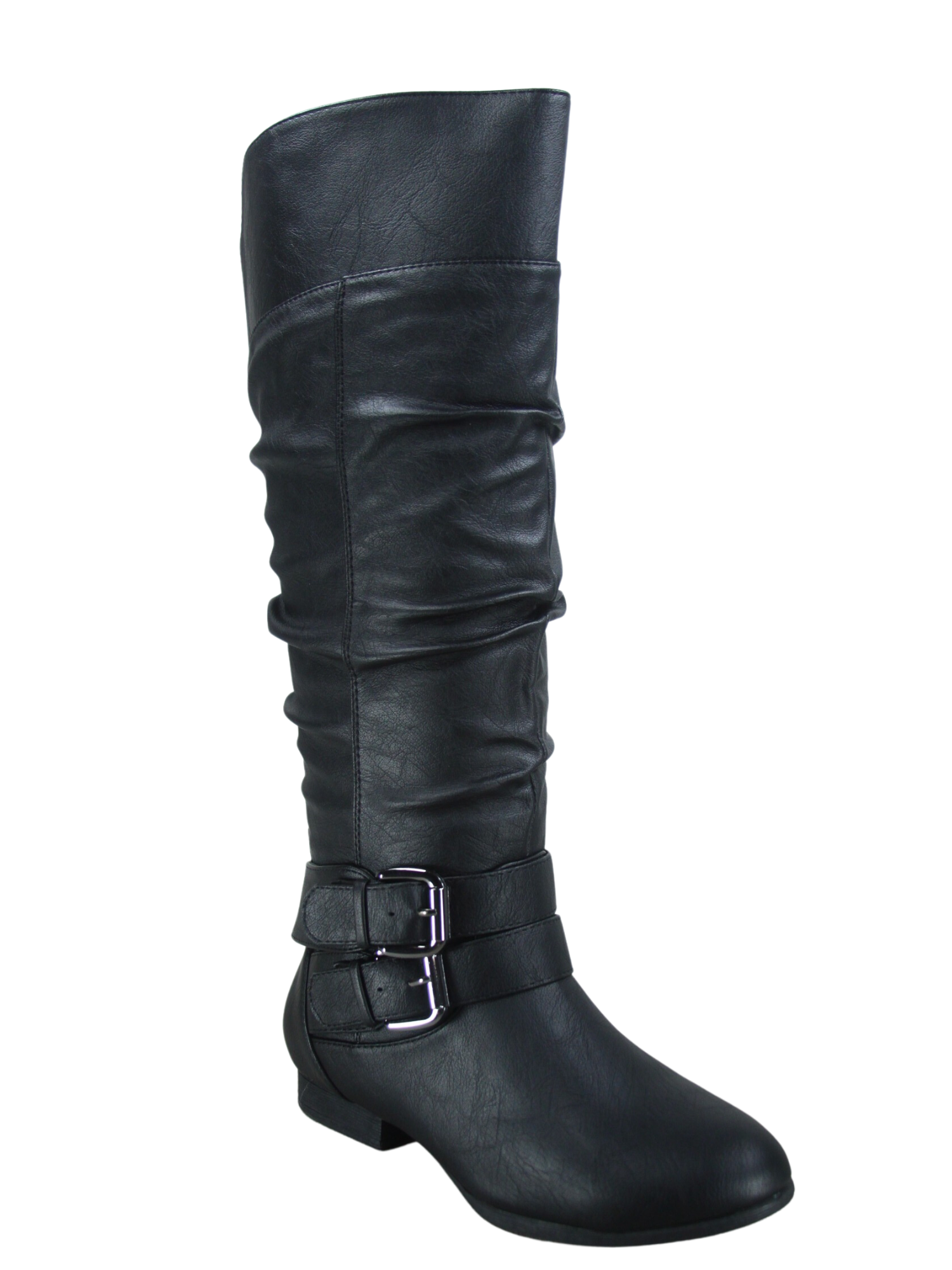 Tawop Black Boots Shoes Wedge Heel Flat Side Zipper Round Toe Solid ...