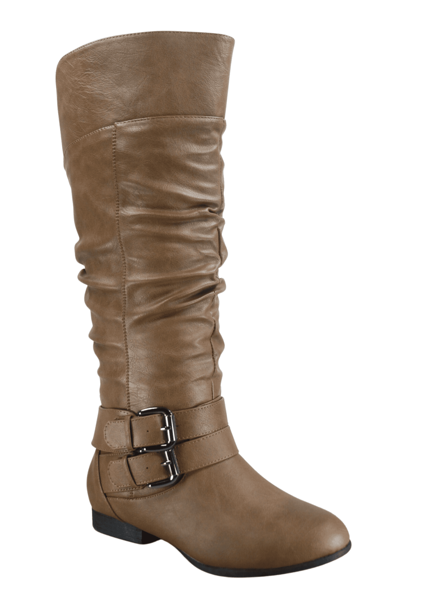 Women's Knee High Riding Boots With Side Zip & Buckles - Low 1" Heel, 17" Shaft, Faux Leather | Winter & Everyday Boots
