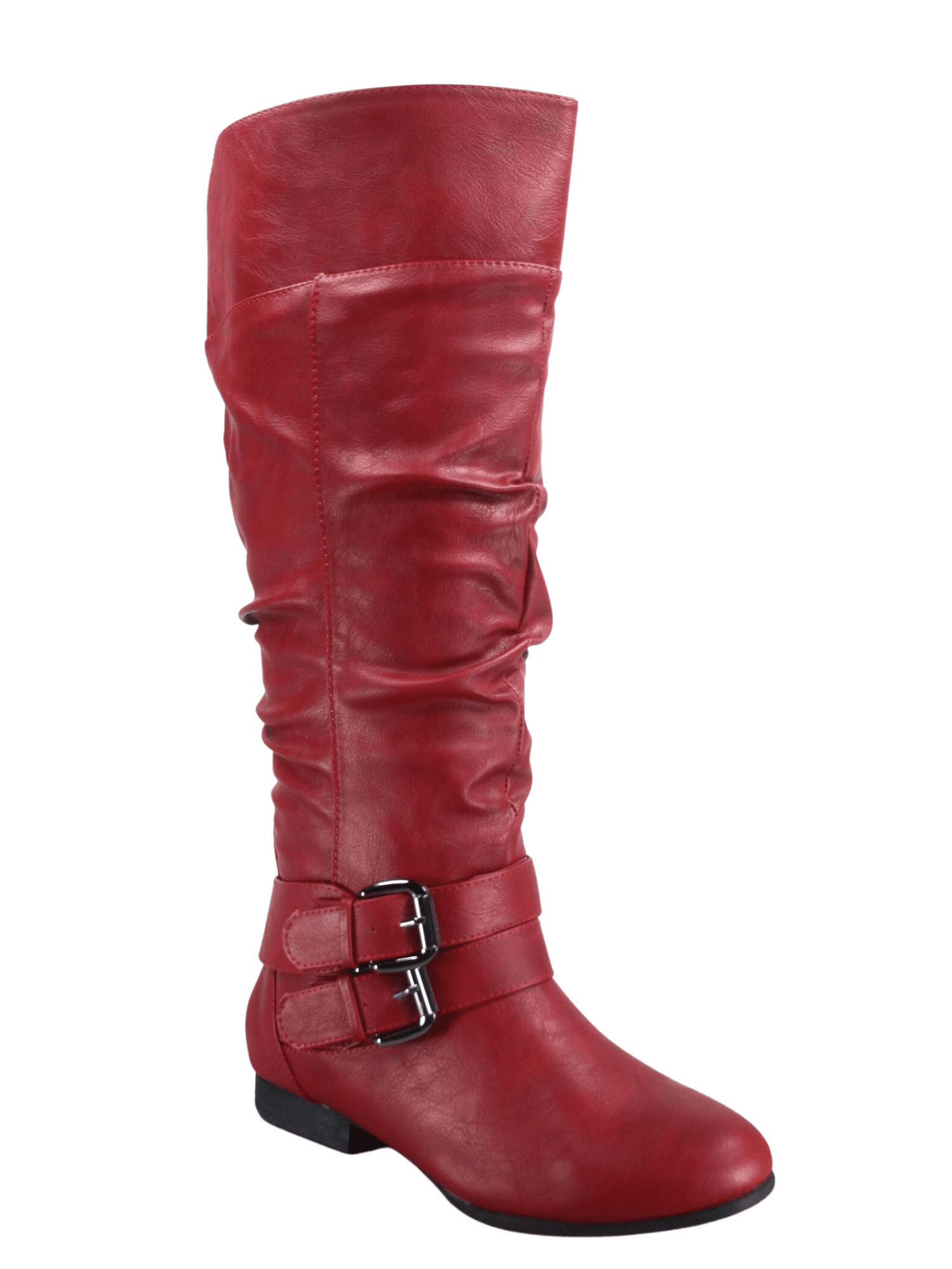 Women s Zipper Knee High Riding Boots Casual Flat Low Heel Winter Boots Shoes Red 7 Walmart