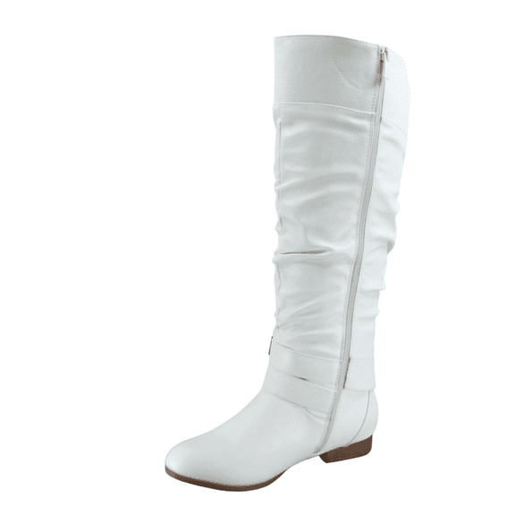 Women's Zipper Knee High Riding Boots Casual Flat Low Heel Winter Boots Shoes ( White, 7.5)