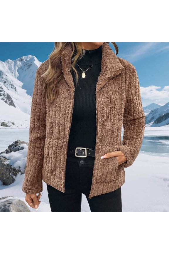 Women's Zipper Lapel Long Sleeves Jacket Coat Topliu, Casual Loose Fit Solid Color Outerwear, Fashionable Streetwear Spring Fall | CSEONE,Brown L