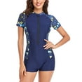 thumbnail image 1 of Women's Zipper One Piece Rash Guard Boyleg Swimwear Short Sleeve Swimsuit UPF 50+, 1 of 6