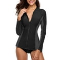 thumbnail image 1 of Women's Zipper Rash Guard Color Block Long Sleeve Swim Shirt UPF 50+ Swimsuit Tops, 1 of 6