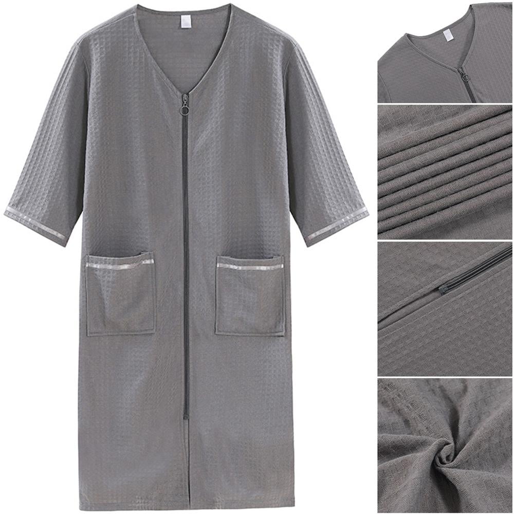 Women's Zipper Robes 3/4 Sleeve Zip Front Robe Knee Length Lightweight