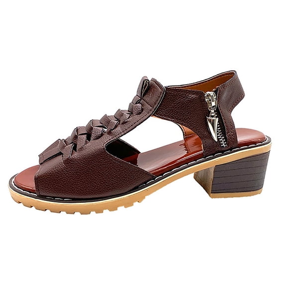 Fukaraa Leather Wedge Sandals Women Peep Toe Orthopedic Chunky Heel Cutout
