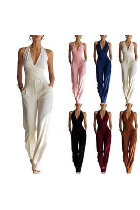 Women's Zipper Slim Fit Jumpsuit Sleeveless Halter Jumpsuit Formal Wear Casual Spring Clothing