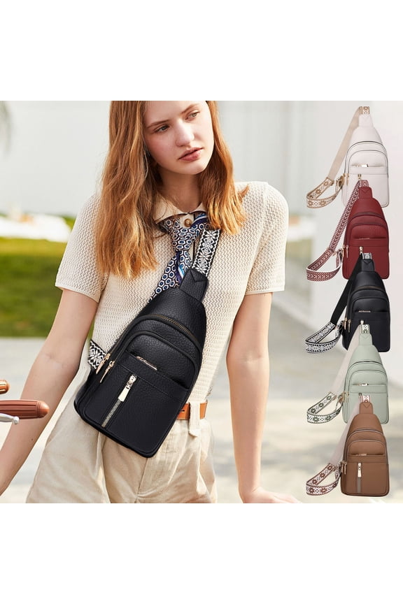 Women's Zipper Waist Pack Sling Bag - Versatile Leather Crossbody Shoulder Chest Bag with Adjustable Guitar Strap | Multi-Function Handbag Tote | 18x6x30cm | 5 Colors