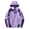thumbnail image 1 of Women's Zipper Waterproof Jackets Color Block Plus Size Hooded Jacket Fall Winter Trendy Outdoor Coats Hiking Purple, 2XL, 1 of 3
