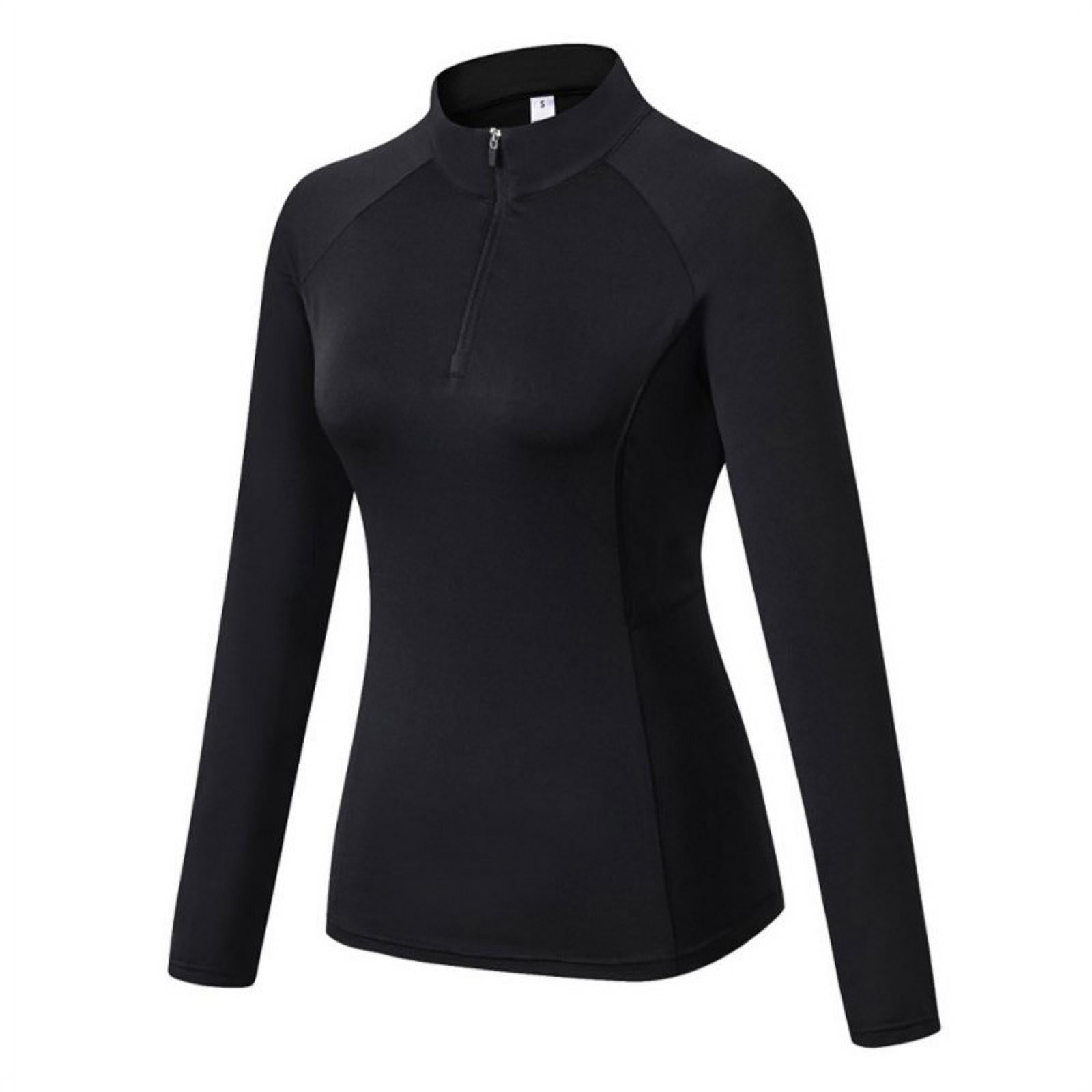 Women's Zipper Workout Long Sleeve Shirts, Yoga Running Tops Quarter Zip  Pullover Exercise T-Shirts, Black, XL