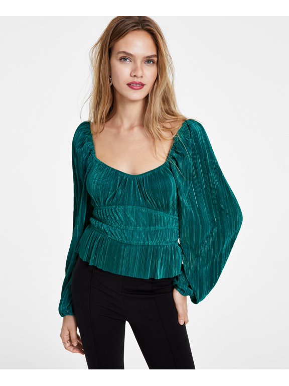 Women's Ziva Pleated Balloon-Sleeve Top Hunter Green M