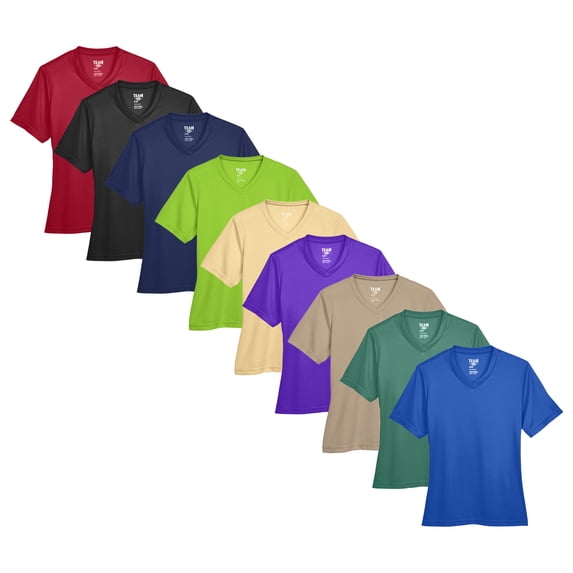 Women's Zone Performance T-Shirt, V-Neck Assorted Tee Shirt 100% Polyester Interlock Mix Bulk T-Shirt (Bright Color 9 Pack, 3XL)