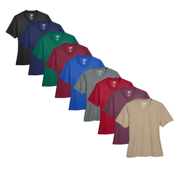 Women's Zone Performance T-Shirt, V-Neck Assorted Tee Shirt 100% Polyester Interlock Mix Bulk T-Shirt (Dark Color 9 Pack, L)
