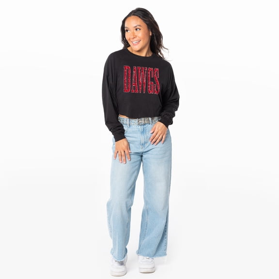 Women's ZooZatz Black Georgia Bulldogs Cropped Long Sleeve T-Shirt