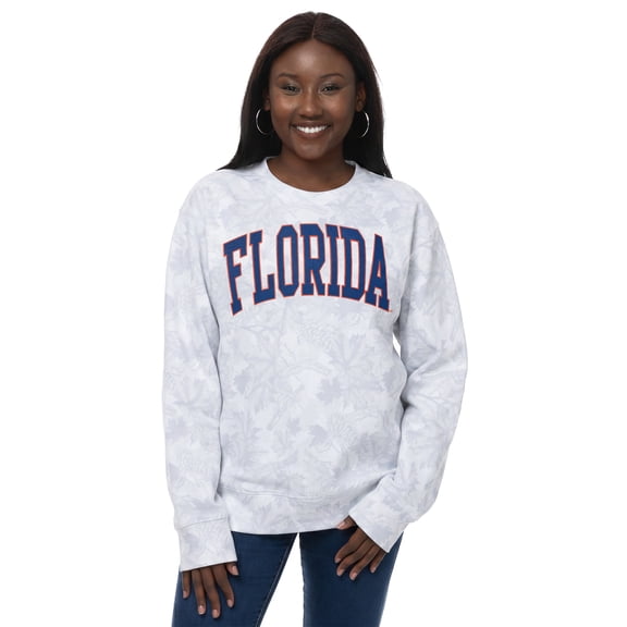 Women's ZooZatz Gray Florida Gators Camo Arch Logo Fleece Crewneck Sweatshirt