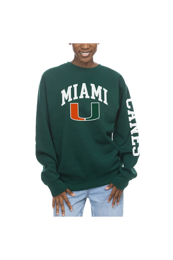 Women's ZooZatz Green Miami Hurricanes Fleece Crewneck Pullover Sweatshirt