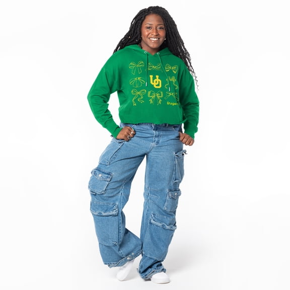 Women's ZooZatz Green Oregon Ducks Cropped Pullover Hoodie