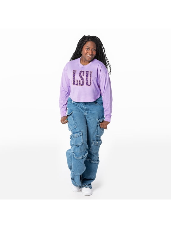 Women's ZooZatz Lavender LSU Tigers Cropped Long Sleeve T-Shirt
