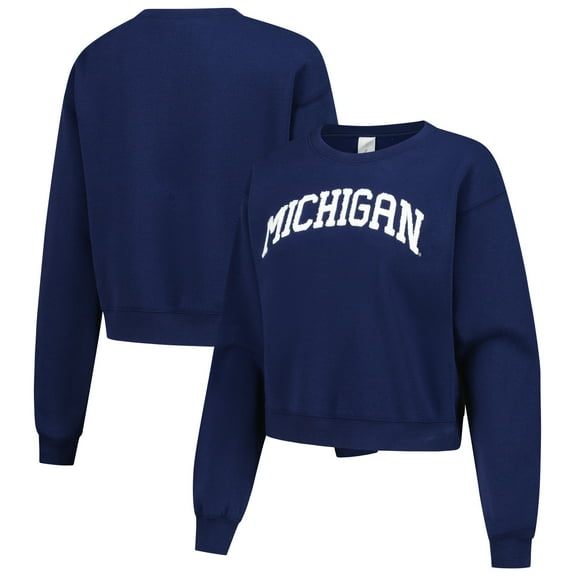 Women's ZooZatz Navy Michigan Wolverines Chenille Cropped Sweatshirt