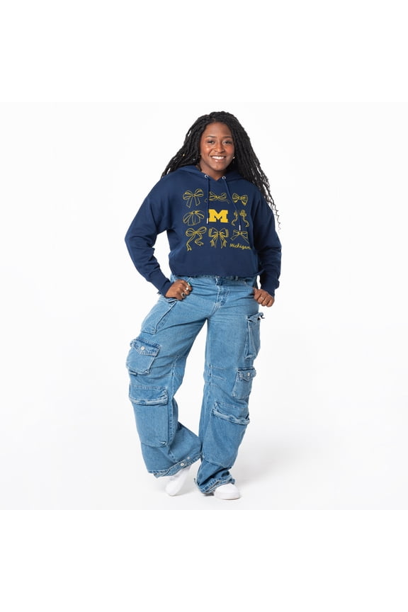 Women's ZooZatz Navy Michigan Wolverines Cropped Pullover Hoodie