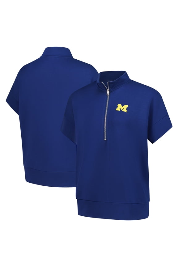 Women's ZooZatz Navy Michigan Wolverines Tri-Blend Quarter-Zip Flowy Top
