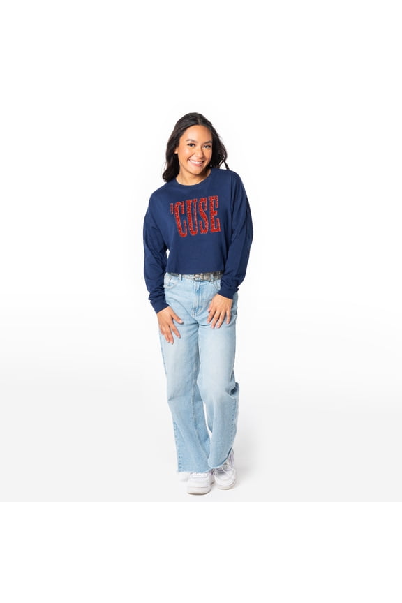 Women's ZooZatz Navy Syracuse Orange Cropped Long Sleeve T-Shirt