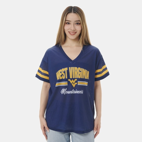 Women's ZooZatz Navy West Virginia Mountaineers Mesh Jersey Kickoff T-Shirt