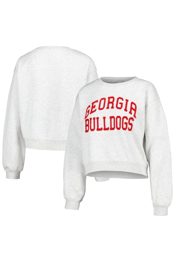 Women's ZooZatz Oatmeal Georgia Bulldogs Core Chenille Cropped Pullover Sweatshirt