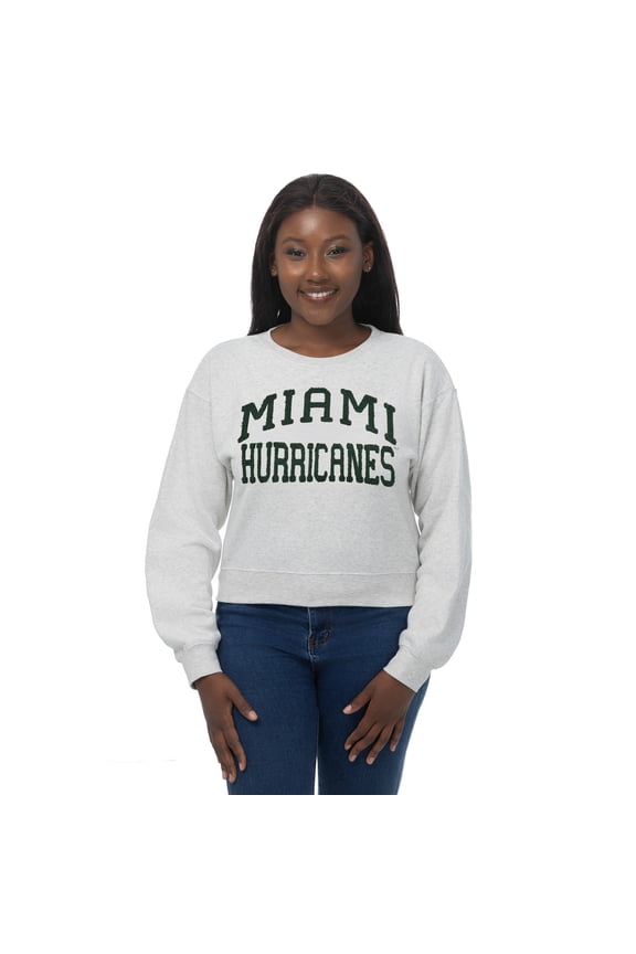 Women's ZooZatz Oatmeal Miami Hurricanes Chenille Cropped Sweatshirt