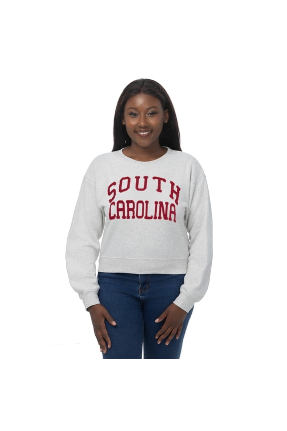 Women's ZooZatz Oatmeal South Carolina Gamecocks Chenille Cropped Sweatshirt