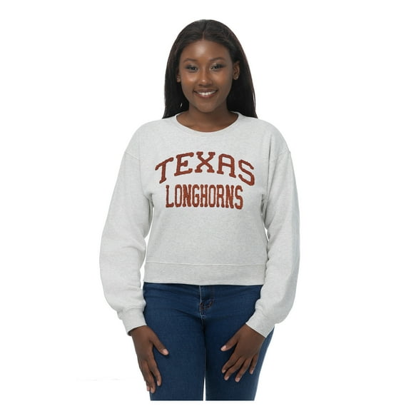 Women's ZooZatz Oatmeal Texas Longhorns Chenille Cropped Sweatshirt