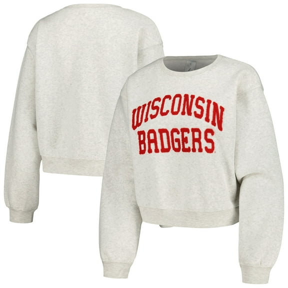 Women's ZooZatz Oatmeal Wisconsin Badgers Core Chenille Cropped Pullover Sweatshirt