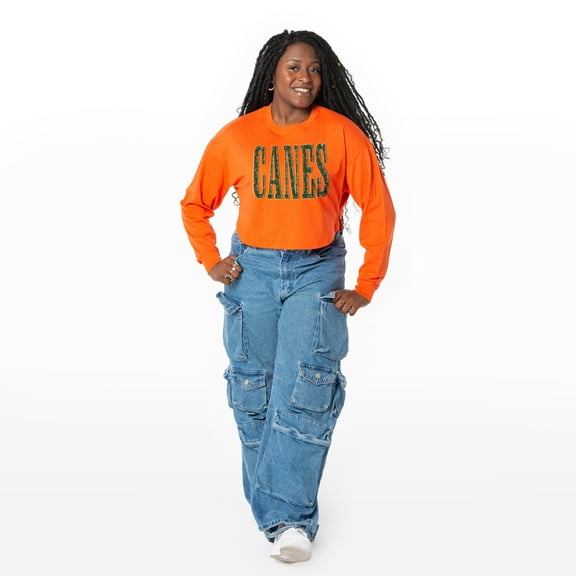 Women's ZooZatz Orange Miami Hurricanes Cropped Long Sleeve T-Shirt