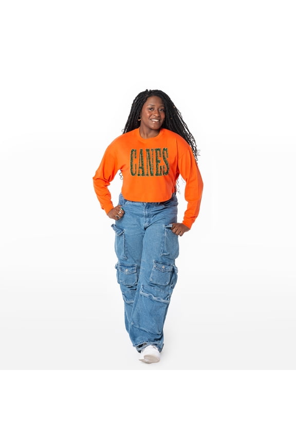 Women's ZooZatz Orange Miami Hurricanes Cropped Long Sleeve T-Shirt