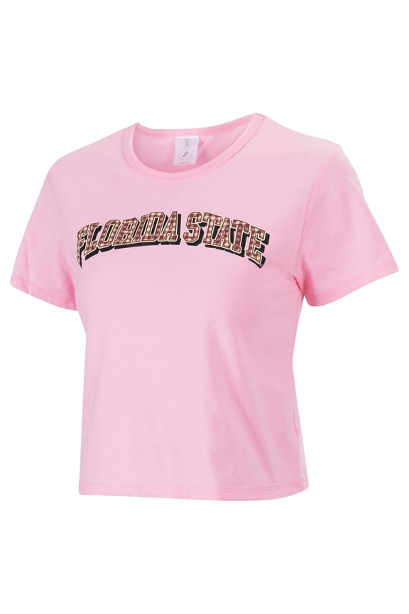 Women's ZooZatz Pink Florida State Seminoles Gingham Logo Cropped T-Shirt