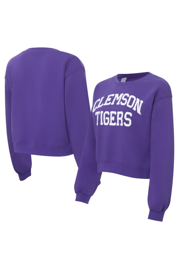 Women's ZooZatz Purple Clemson Tigers Chenille Cropped Sweatshirt