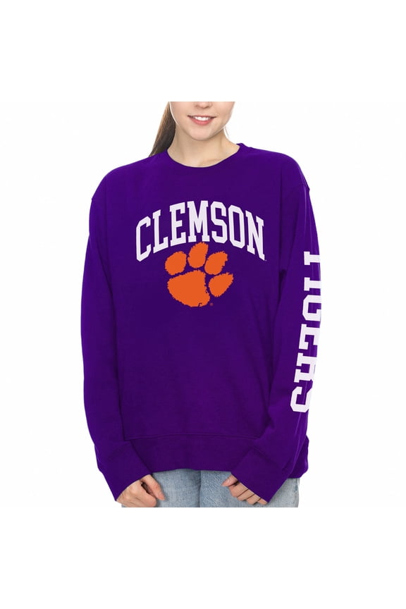 Women's ZooZatz Purple Clemson Tigers Fleece Crewneck Pullover Sweatshirt