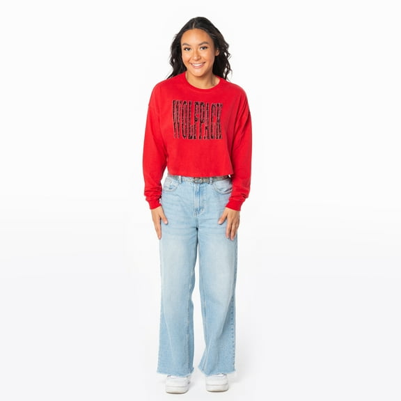 Women's ZooZatz Red NC State Wolfpack Cropped Long Sleeve T-Shirt