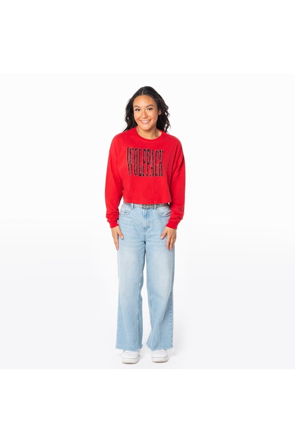 Women's ZooZatz Red NC State Wolfpack Cropped Long Sleeve T-Shirt