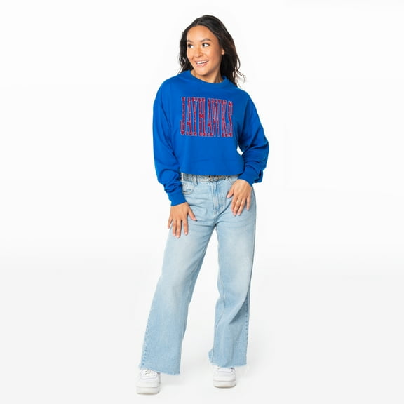 Women's ZooZatz Royal Kansas Jayhawks Cropped Long Sleeve T-Shirt