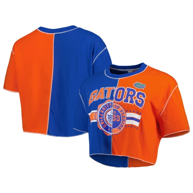 Women's ZooZatz Royal/Orange Florida Gators Colorblock Cropped TShirt